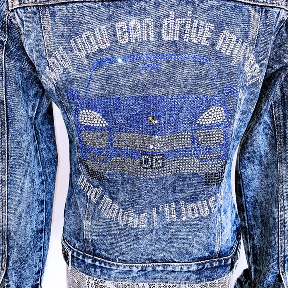 Beatles Drive My Car Porsche Rhinestone Denim Jkt